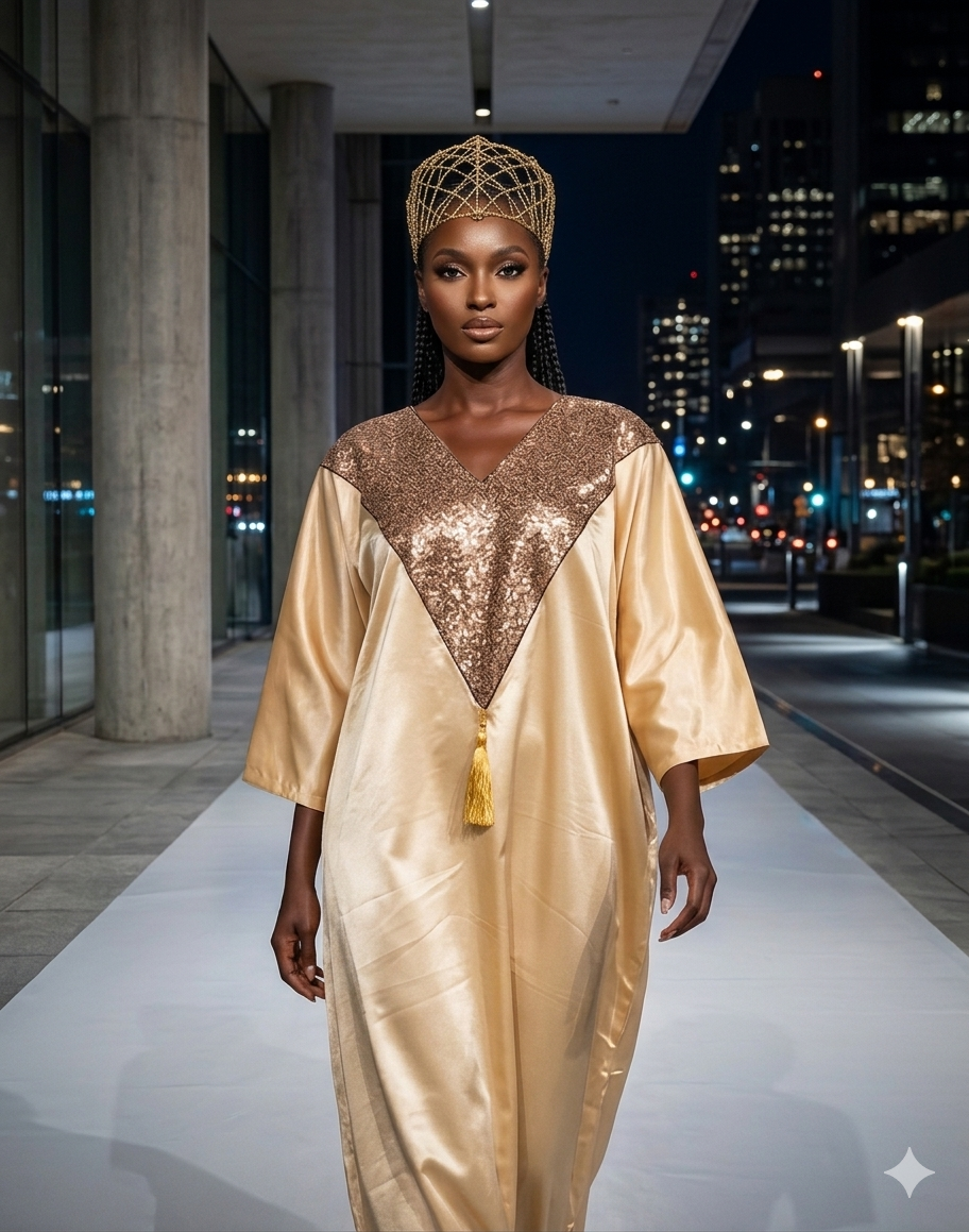 Ayinke Mikado With V Neck Patch Lace Work
