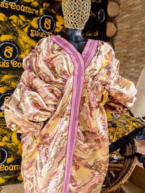 Ajoke Brocade  Boubou With Aso Oke and Ruffled Sleeves