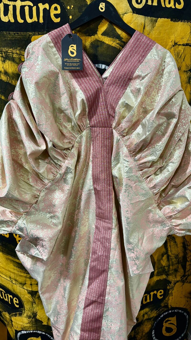 Ajoke Brocade  Boubou With Aso Oke and Ruffled Sleeves - Image 12